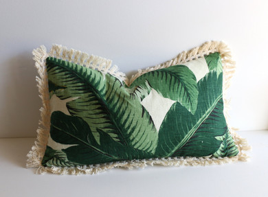 Banana Leaf pillow cover: Linen with Pom poms / Banana 18x18 / Hollywood Regency Pillow / Beverly Hills Banana Leaves Pillow Cover