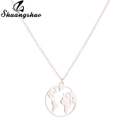 Vintage Origami World Map Necklace Women Geometric Necklace Round Necklace Circle Necklaces & Pendants Choker Jewelry
