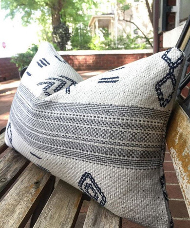 Danish Modern Living Room Pillow / Geometric Decorative Throw Pillow Cover / Heavy Woven Beautiful Texture / Blue Grey Pillow Cover