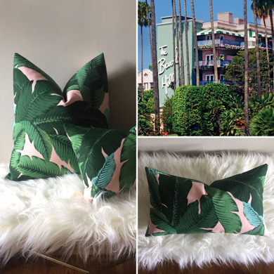 PINK background Beverly Hills Banana Leaf Zippered Pillow Cover / Indoor Outdoor Pink pillow Cover