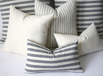 Woven Navy & Cream French Ticking Stripe Pillow cover Schoolhouse cover Euro pillow cover 26x26 28x28 industrial pillow case
