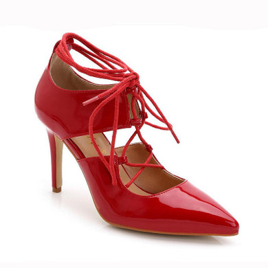 Patent Pointy Lace Up Pumps