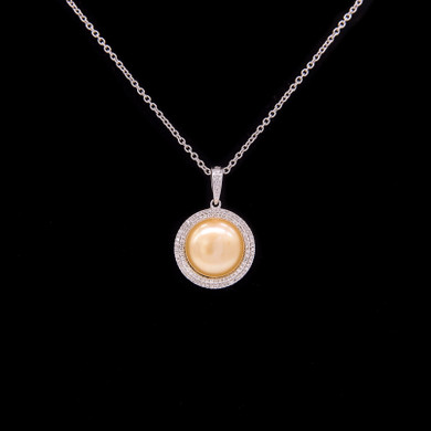 14K LADIES GOLD & DIAMOND REAL "PEARL"  PENDANT