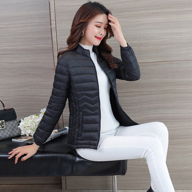 UHYTGF Thin Cotton Jacket Short Tops Winter Jacket Women Coat Korean Slim Plus size Female Parka Coat Wave Pattern Padded Jacket