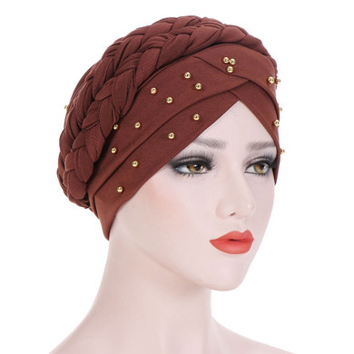 Fashion Braid Beads Decor Breathable Women Hijab Hat Beanie Muslim Head Wrap Fashion Braid Beads Decor Breathable Women Hijab Hat Beanie Muslim Head Wrap