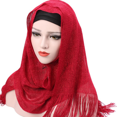 Women's Fashion Glitter Plain Tassels Hijab Muslim Islamic Head Scarf Long Shawl