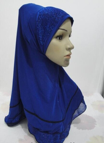 H261 high quality medium size 70*60cm muslim amira hijab with glitters pull on islamic scarf head wrap pray scarves
