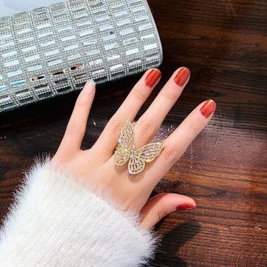 Luxury Crystal Rings for Women Open Adjustable Shine Butterfly Rings Weddings Party Jewelry Gifts