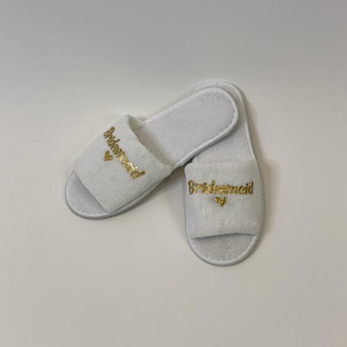Sample Sale - White Slippers Open Toe "Bridesmaid" in Gold Glitter Sample Sale - White Slippers Open Toe "Bridesmaid" in Gold Glitter