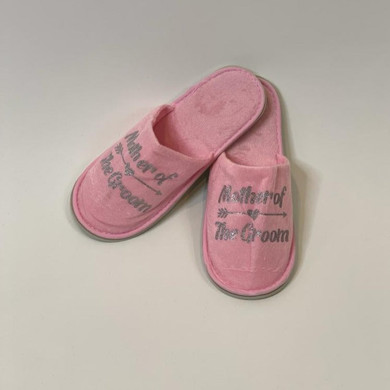 Sample Sale - Pink Slippers "Mother of the Groom" in Silver Glitter