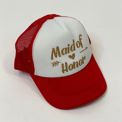 Sample Sale - Red/White Trucker Hats, "Maid of Honor", in Gold Glitter