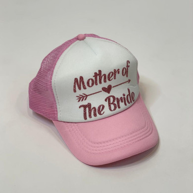 Sample Sale - Pink/White Trucker Hats, "Mother of the Bride", in Pink Glitter