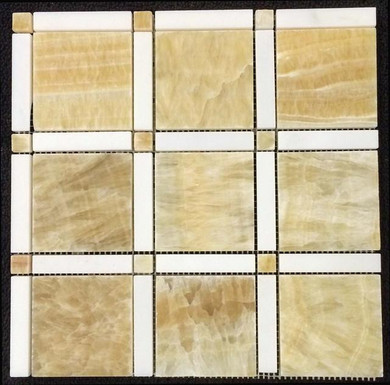 HONEY ONYX WITH WHITE BAR AND HONEY ONYX DOT GRANDE SQUARE MOSAIC