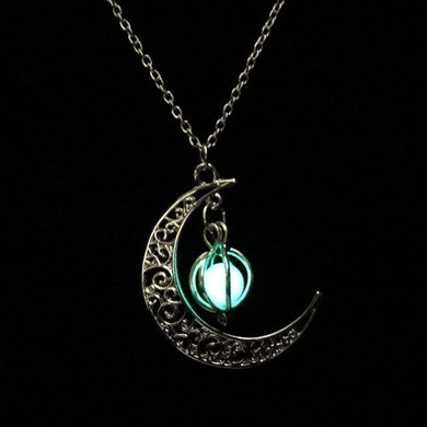 Glow In The Dark Moon Shaped Necklace