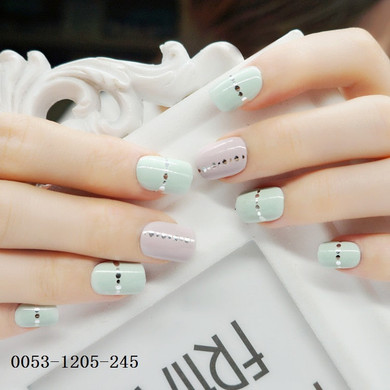24Pcs Fashion Fake Nails Glitter Gold White Pink Mauve Square Artificial Nail