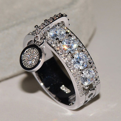 Vintage Rose Gold Silver Colored Crystal Wedding Ring