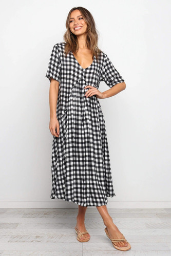 Plaid Stitching Long Dress