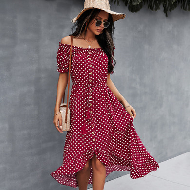 Off-Shoulder Polka Dot Dress