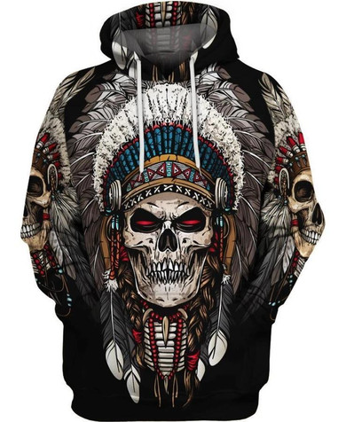 Skull Cosplay Custume Black Native American Full Printed 3D Hoodie