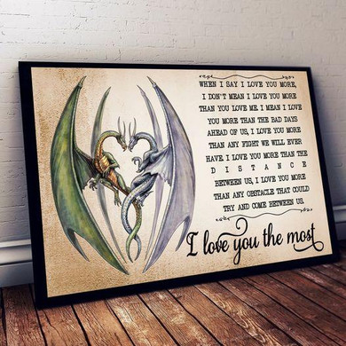 Dragon Couple Valentine Christmas Gift Meaningful Quote For Lover Vintage Poster