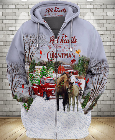 Love Horse Red Truck Christmas Winter Snow Zip Hoodie Love Horse Red Truck Christmas Winter Snow Zip Hoodie