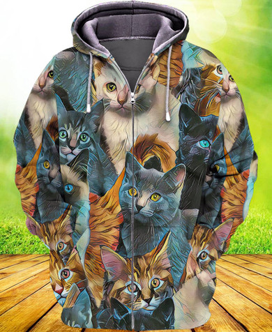 Cat Art Love Zip Hoodie