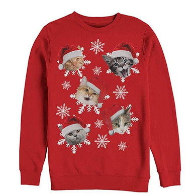 Men Ugly Christmas Sweatshirt Cat Snowflakes Sweatshirt Gift For Cat Lover