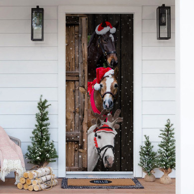 Horse Lover Farming Christmas Wooden Printed Door Cover