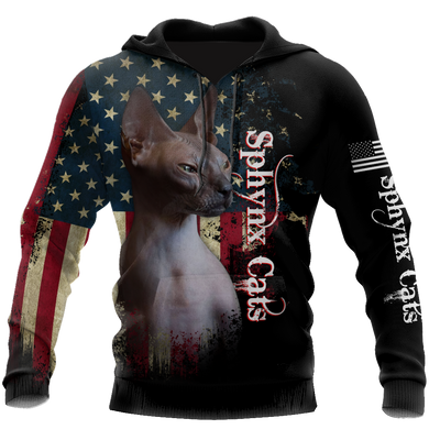 Cat Lover American Flag Sphynx Cats 3D Printed Hoodie