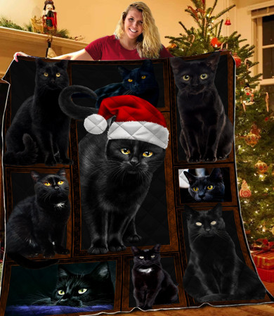 Black Cat Lover 3D Printed Christmas Gift Quilt