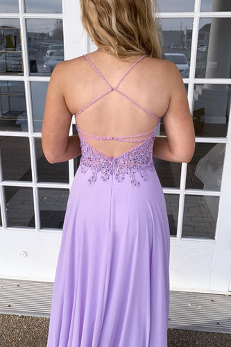 Spaghetti Straps A Line V Neck Backless Prom Dress D366