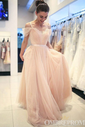 Chic Spaghetti Straps V Neck A Line Long Prom Dress D345