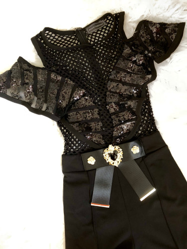 Charlotte Sequins Fishnet Top Jumpsuit W/ Buckle Detail