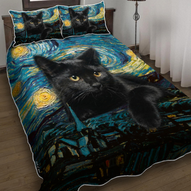 Black Cat Starry Night Painting Bedding Set