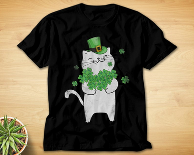 Saint Patrick's Day, Cat Cute Shamrock Hugging Vintage Unisex T-Shirt Saint Patrick's Day, Cat Cute Shamrock Hugging Vintage Unisex T-Shirt