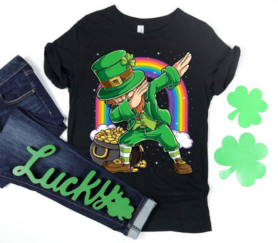 Dabbing Leprechaun With Rainbow, Saint Patricks Day Cartoon Graphic T-shirt