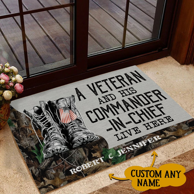 Personalized Customized A Veteran And His Commander-in-chef Live Here Camouflage Doormat
