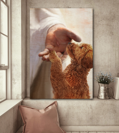 Jesus Take My hand Goldendoodle Dog Poster