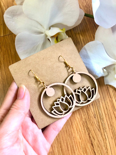 Lotus Boho-style Wooden Earrings In Round Shape Handmade