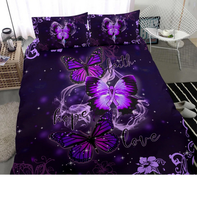 Love Purple Butterly Art Bedding Set