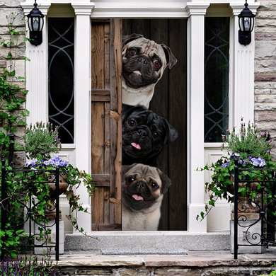 Three Pugs Cute Door Cover
