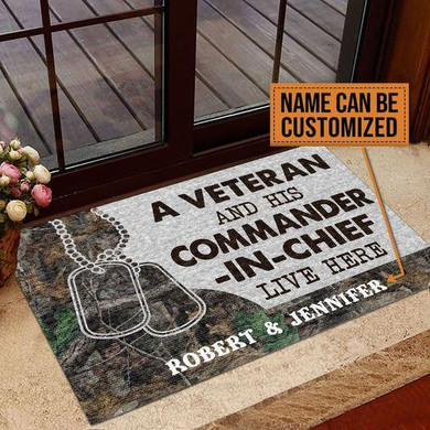 Personalized Customized A Veteran & His Commander-in-chief Live Here Camouflage Doormat