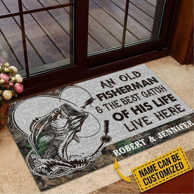 Personalized Customized An Old Fisherman & The Best Catch Of His Life Live Here Fishing Camouflage Doormat