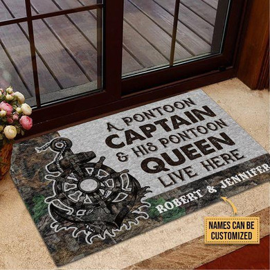 Customzied A Pontoon Captain & His Queen Live Here Camouflage Doormat