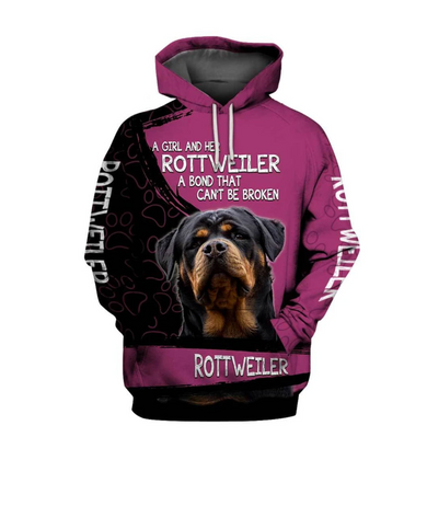 Rottweiler Dog A Bond That Can't Be Broken Black & Pink 3D Hoodie For Men & Women Rottweiler Dog A Bond That Can't Be Broken Black & Pink 3D Hoodie For Men & Women