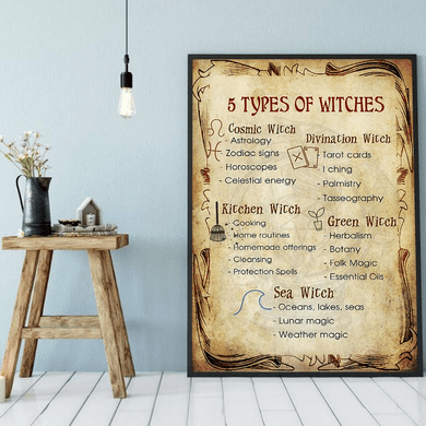 5 Types Of Witches Kitchen Witchery Art Vintage Poster