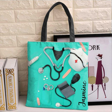 Personalized Customized Green Nurse Pattern Gift Tote Bag