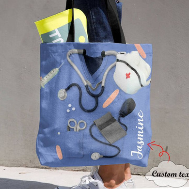 Personalized Customized Blue Nurse Pattern Gift Tote Bag