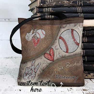 Personalized Customized Peace Love Baseball 3D Printed Leather Pattern Tote Bag