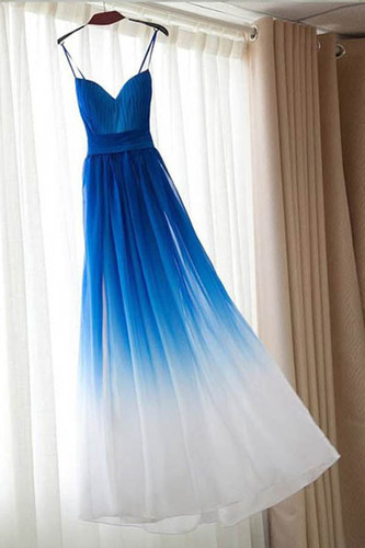 Ombre Chiffon Spaghetti Straps Sleeveless Prom Dresses Pretty A-line Party Dresses OMP36